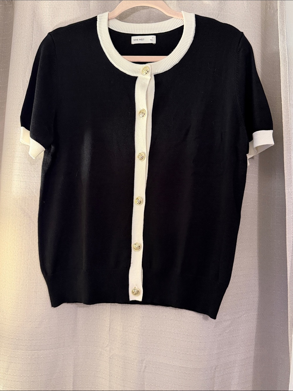 Nine West Black and White Short Sleeve Button Cardigan